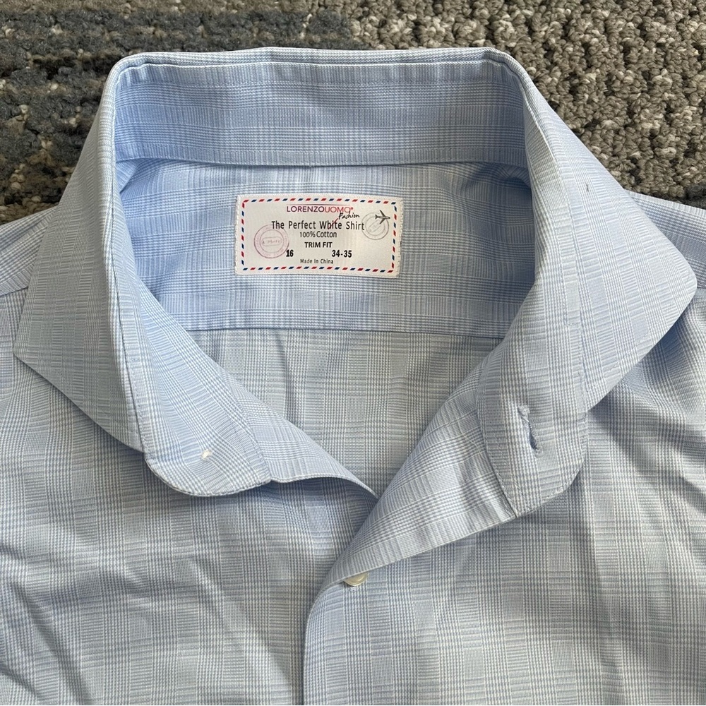 Lorenzo Uomo Trim Fit Long Sleeve Button Down Shirt, Neck 16 34-35 Sleeve, Blue - Picture 2 of 7